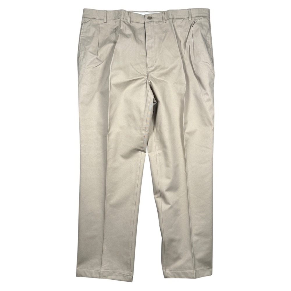 Lands End Pleated Chino Pants Mens 44L Khaki Tan Double Pleated Trousers 44x32
